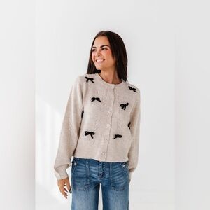 NWT Boutique Polagram Ribbon Cardigan In Cream Size 3X